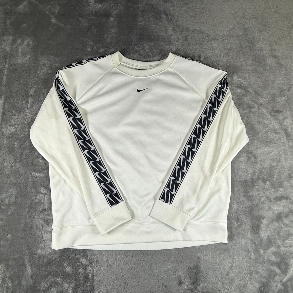 Nike Women's Ivory/Black Crew Logo Tape Crewneck Pullover Shirt Size Large